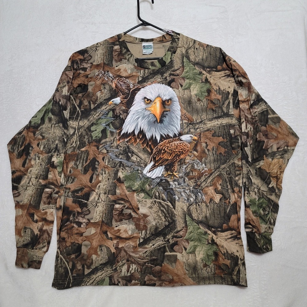 Camo Men's T Shirt Size 3XL XXXL Long sleeve Hunting Sportex Advantage Timber